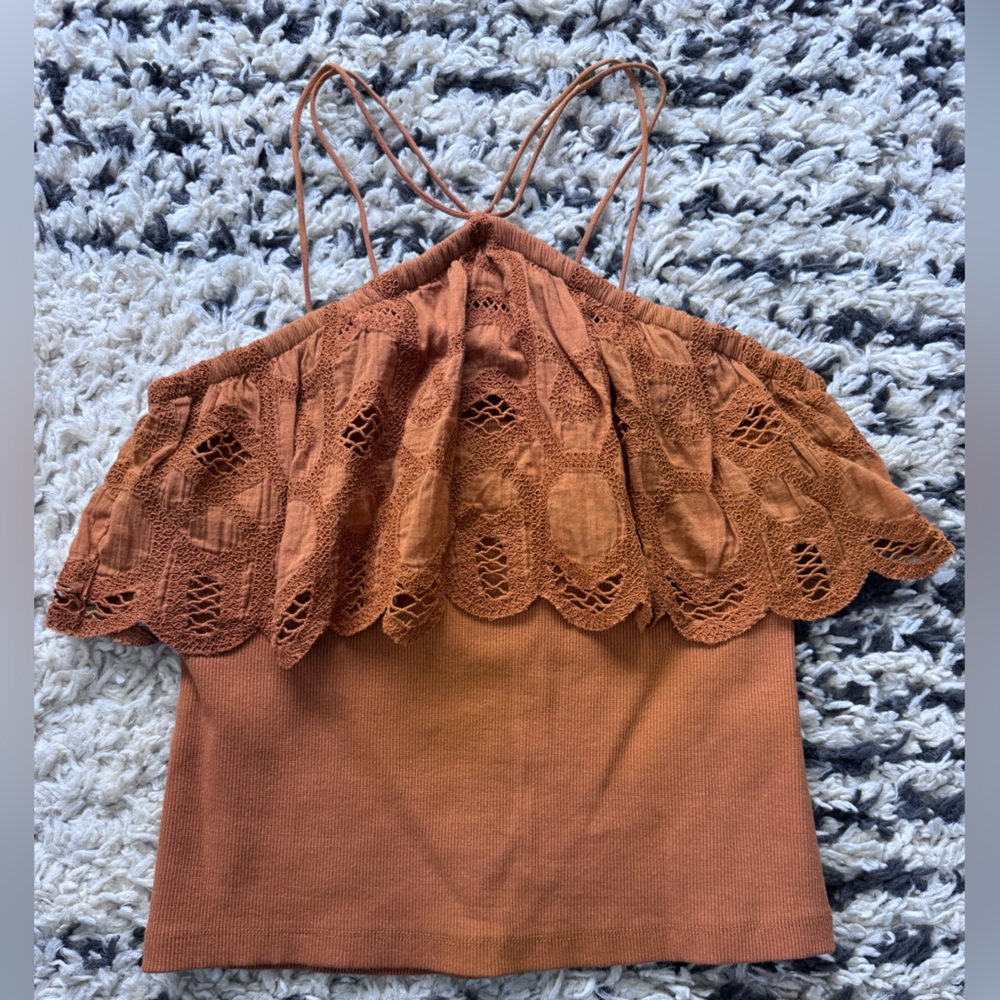 Anthropologie Brown Lace Halter Tank Top